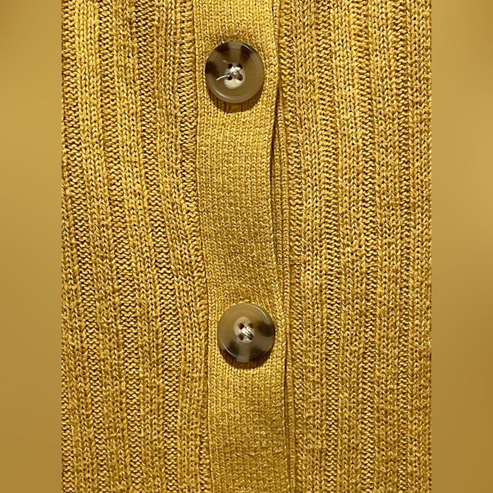 American Eagle 70s Boho Chic Sz Large Button Front Yellow Ribbed Sweater Crop - Picture 5 of 13